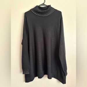 Alfani Women's Black Cowl Neck Knit Sweater with Rhinestone Accents Size Large